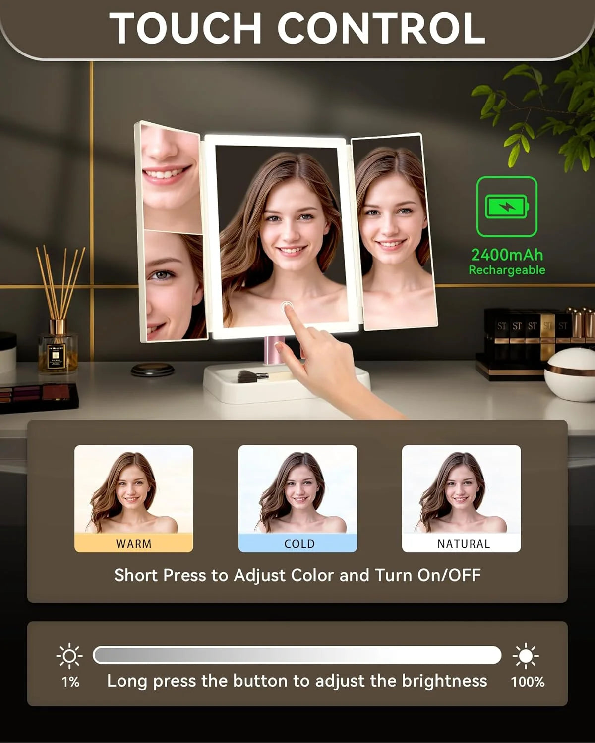 LED Precision Vanity Mirror with Magnification